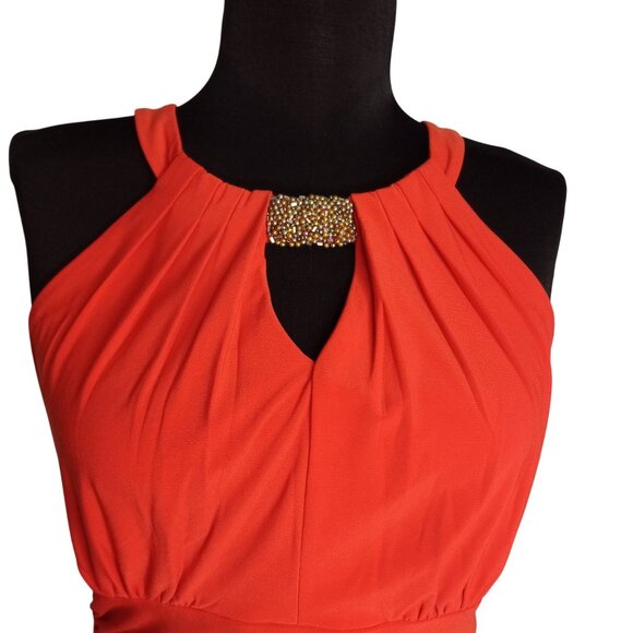 WHBM XS Halter Top Orange Sleeveless Keyhole Embellished Beaded Womens Ruched - Picture 5 of 10